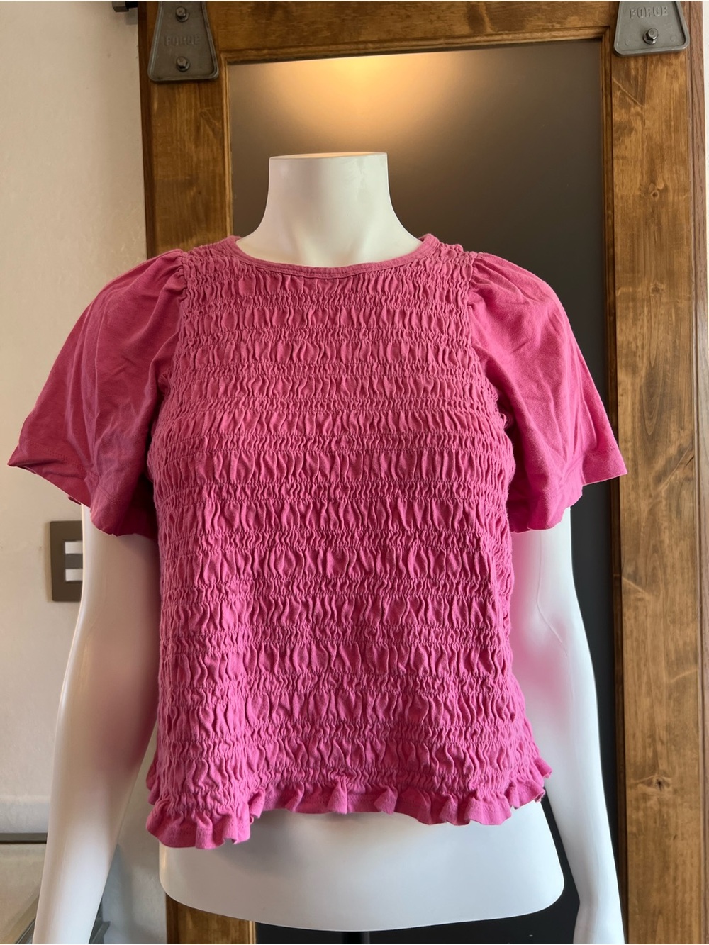 Short Flutter Sleeve Smocked Top Color Pink Size M